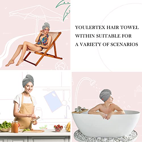 YoulerTex Microfiber Hair Towel Wrap for Women, 2 Pack 10 inch X 26 inch Super Absorbent Quick Dry Hair Turban for Drying Curly Long Thick Hair (Gray)