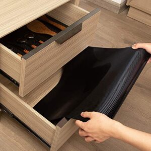 SinhRinh Drawer and Shelf Liner, 17.5IN x 10FT Non Slip Non Adhesive Cabinet Liner for Kitchen and Desk - Black Ribbed