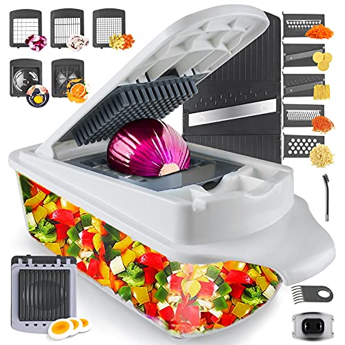 RüK Vegetable Chopper Slicer Onion Chopper Dicer, Multi 22-in-1 Veggie Mandoline Slicer Food Chopper Cutter for Tomato Fruit with Lemon Squeezer, E-Recipe, 11 Blades, Egg Separator & Slicer, Container