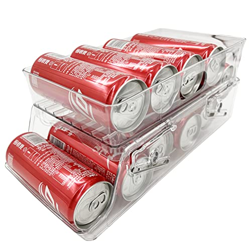 Soda Can Organizer for Refrigerator，Automatic Rolling Beverage Drink Can Storage Organizer,Plastic Dispenser Bin，Stackable Can Drink Holder for Fridge, Freezers, Cabinets,Camping