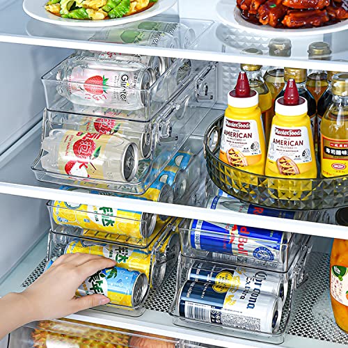 Soda Can Organizer for Refrigerator，Automatic Rolling Beverage Drink Can Storage Organizer,Plastic Dispenser Bin，Stackable Can Drink Holder for Fridge, Freezers, Cabinets,Camping