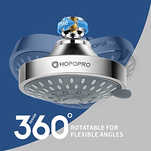 HOPOPRO NBC News Recommended 5 Modes High Pressure Shower Head 4.1 Inch High Flow Fixed Showerheads Bathroom Showerhead for Luxury Shower Experience Even at Low Water Pressure