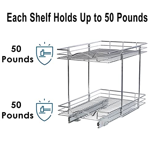 Hold N’ Storage 2 Tier Pull Out Cabinet Organizer Shelves – Heavy Duty Metal with 5 Year Limited Warranty -15"W x 21"D x 17-3/4"H
