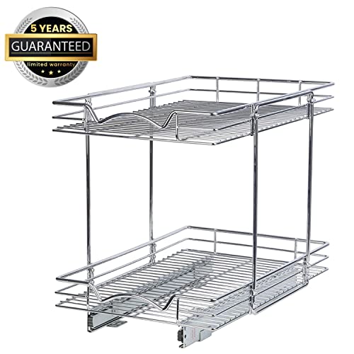 Hold N’ Storage 2 Tier Pull Out Cabinet Organizer Shelves – Heavy Duty Metal with 5 Year Limited Warranty -15"W x 21"D x 17-3/4"H