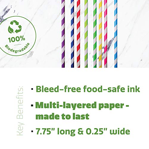 Paper Drinking Straws [200 Pack] 100% Biodegradable - Assorted Colors