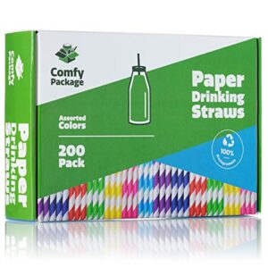 Paper Drinking Straws [200 Pack] 100% Biodegradable - Assorted Colors