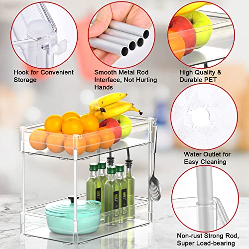 Under Sink Organizer, 2 Tier Thicken Bathroom Under Sink Organizers and Storage with Wheel Hook, Strong Bath Kitchen Home Countertop Cabinet Standing Rack, Narrow Space Collection Basket, Clear Shelf