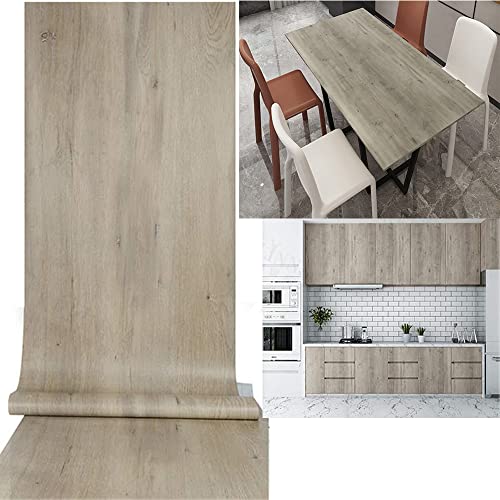 TaoGift Self Adhesive Vinyl Light Grey Wood Shelf Liner Paper Furniture Sticker for Kitchen Cabinets Door Table Cupboard Desk Walls Carfts 15.7"x117"