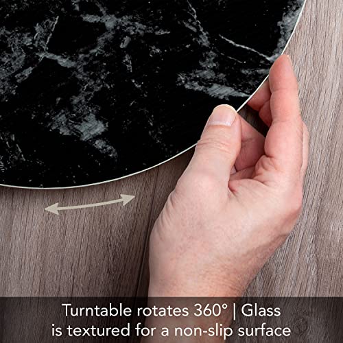 Counterart Black Marble Design 4mm Heat Tolerant Tempered Glass Lazy Susan Turntable 13" Diameter Cake Plate Condiment Caddy Pizza Server