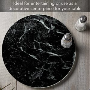 Counterart Black Marble Design 4mm Heat Tolerant Tempered Glass Lazy Susan Turntable 13" Diameter Cake Plate Condiment Caddy Pizza Server