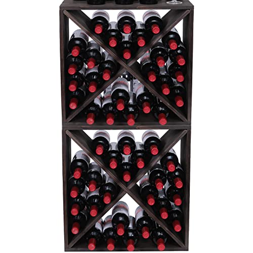 FDHUIJIA Wine Racks countertop Solid Wood Stackable Storage Rustic Retro Cube 48-Bottle Wooden Wine Rack Wine Cabinet