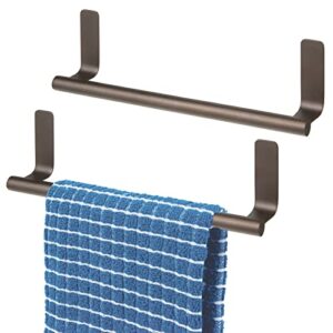 mdesign steel wall-mounted towel rack storage holder – self-adhesive space saving bar for kitchen – holds hand and dish towels – stick on doors, cabinet, cupboard – omni collection – 2 pack – bronze
