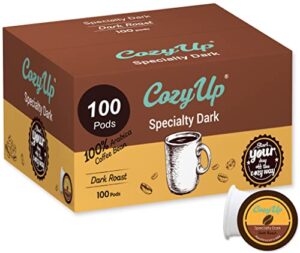 cozyup specialty dark, single-serve coffee pods for keurig k-cup brewers, dark roast coffee, 100 count