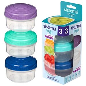 sistema to go collection mini bites small food storage containers, 4.39 oz./130 ml, pink/green/blue, 3 count