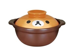 korean premium cartoon pattern ceramic brown casserole clay pot with lid,for cooking hot pot dolsot bibimbap and soup (8in,44oz)