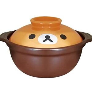 Korean Premium Cartoon Pattern Ceramic Brown Casserole Clay Pot with Lid,For Cooking Hot Pot Dolsot Bibimbap and Soup (8in,44oz)