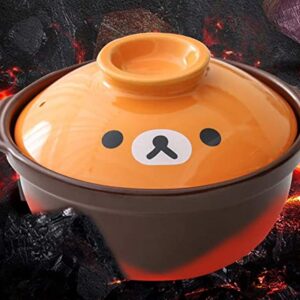 Korean Premium Cartoon Pattern Ceramic Brown Casserole Clay Pot with Lid,For Cooking Hot Pot Dolsot Bibimbap and Soup (8in,44oz)