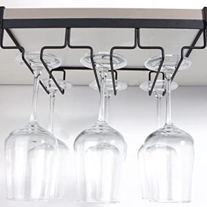 Kamehame Wine Glass Rack Under Cabinet, Nail Free Hanging Stemware Rack Metal Glasses Holder Storage Hanger for Kitchen, Bar(3 Rows, Black)