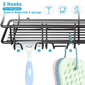 Nieifi Shower Caddy Shelf with Hooks Storage Rack Organizer Adhesive Stainless Steel Without Drilling for Bathroom, Lavatory, Washroom, Restroom, Shower, Toilet, Kitchen - 2 Pack (Black)