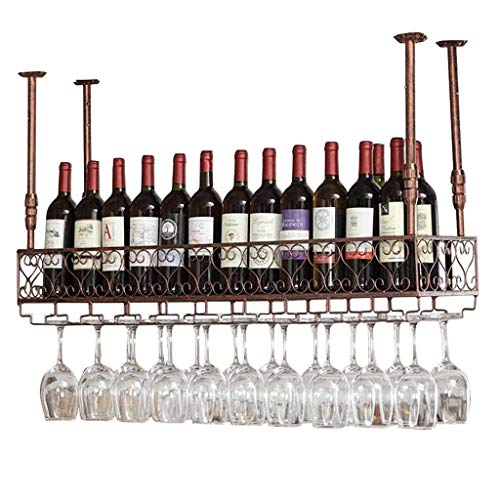 PIBM Stylish Simplicity Wine Rack Wine Rack Adjustable Height, Ceiling Mounted Hanging Wine Bottle Holder Metal Iron Wine Glass Holder High Cup Holder Wine Rack Wall Hanging, Bronze , 30*25CM