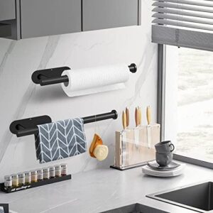 DEKAVA Paper Towel Holder Under Cabinet Wall Mount for Kitchen Paper Towel, Self-Adhesive Paper Towel Bar, Paper Towel Rack, SUS304 Stainless Steel 13 inch (Black, 1)
