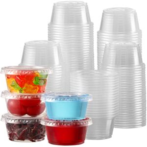 [130 sets – 2 oz ] jello shot cups, small plastic containers with lids, airtight and stackable portion cups, salad dressing container, dipping sauce cups, condiment cups for lunch, party to go, trips