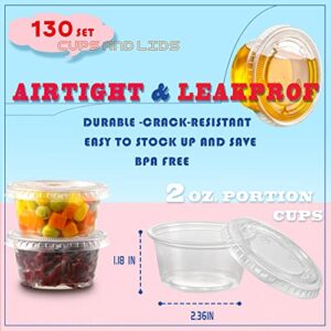 [130 Sets - 2 Oz ] Jello Shot Cups, Small Plastic Containers with Lids, Airtight and Stackable Portion Cups, Salad Dressing Container, Dipping Sauce Cups, Condiment Cups for Lunch, Party to Go, Trips