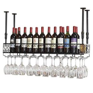 PIBM Stylish Simplicity Wine Rack Wine Rack Adjustable Height, Ceiling Mounted Hanging Wine Bottle Holder Metal Iron Wine Glass Holder High Cup Holder Wine Rack Wall Hanging, Black ,