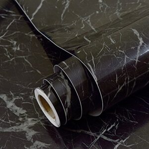 glow4u self adhesive faux black marble shelf liner paper vinyl film peel and stick kitchen countertop cabinets backsplash crafts projects furniture sticker wallpaper (24 by 117 inches)