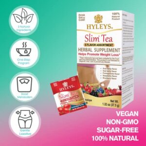 Hyleys Slim Tea 5 Flavor Assortment - Weight Loss Herbal Supplement Cleanse and Detox - 25 Tea Bags (1 Pack)