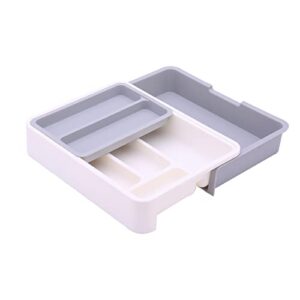 horntide 3-in-1 cutlery tray expandable utensils holder plastic kitchen drawer organizer for silverware storage and more – gray