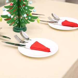 Gentlife 32 Pieces Christmas Mini Santa Hats Silverware Holders, Wine Bottles Cover, Handmade Xmas Party Dinner Table Dinnerware Decorations Supplies Flatware Decor