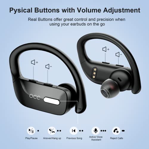 occiam Wireless Earbuds Bluetooth Headphones 48H Play Back Earphones in Ear Waterproof with Microphone LED Display for Sports Running Workout Black