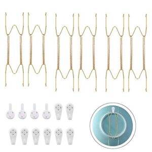 vankcp 12 pack wall plate hangers 6/8/10 inch invisible vertical plate holders with 12pcs wall hooks for decorative plates antique plates and art