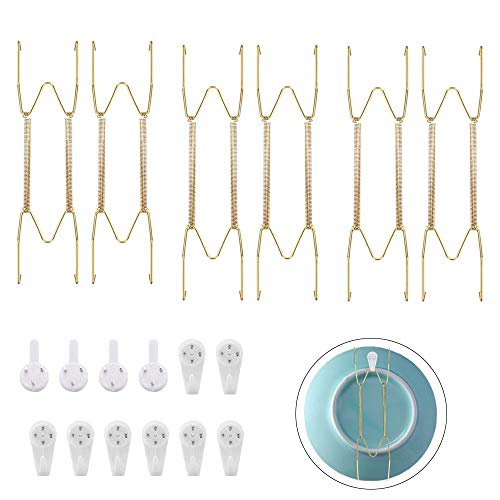 Vankcp 12 Pack Wall Plate Hangers 6/8/10 Inch Invisible Vertical Plate Holders with 12Pcs Wall Hooks for Decorative Plates Antique Plates and Art