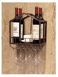 stylish simplicity wine rack wall-mounted wine rack and glass holder,vintage pine wood and wrought iron combination, home and kitchen bar decoration accessories, multi-style color size optional , pib