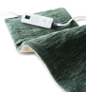 sunbeam heating pad for back, neck, and shoulder pain relief with auto shut off and 6 heat settings, extra large 12 x 24″, green