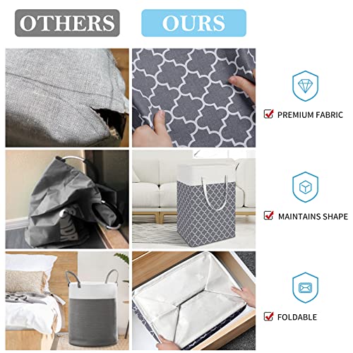 HomeHacks Laundry Baskets, Laundry Hamper with Long Handles, Collapsible Waterproof Clothes Hamper, Durable Tall Laundry Bin, Clothes Hamper for Bedroom, Bathroom, Dorm, Toys, 75L, 2-Pack, Grey