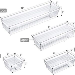 NC 16Pcs Clear Drawer Organizer Plastic Desk Drawer Organizer Tray for Makeup, Kitchen Utensils, Jewelries, and Gadgets