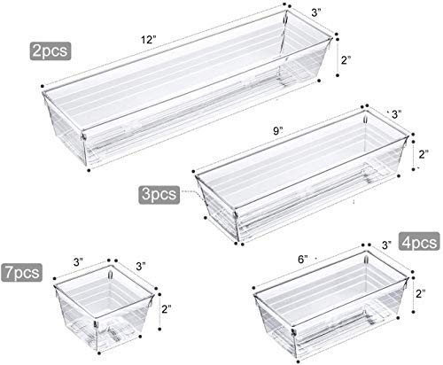 NC 16Pcs Clear Drawer Organizer Plastic Desk Drawer Organizer Tray for Makeup, Kitchen Utensils, Jewelries, and Gadgets