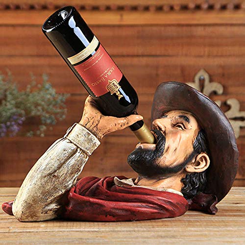 Stylish Simplicity Wine Racks Free Standing Resin Wine Bottle Holder,Home Retro Decoration Ornaments,Cowboy Statue Decoration,Suitable for Living Room,Bedroom,Bar,Restaurant (44.5 x 22.3 x 26.2 Cm) ,