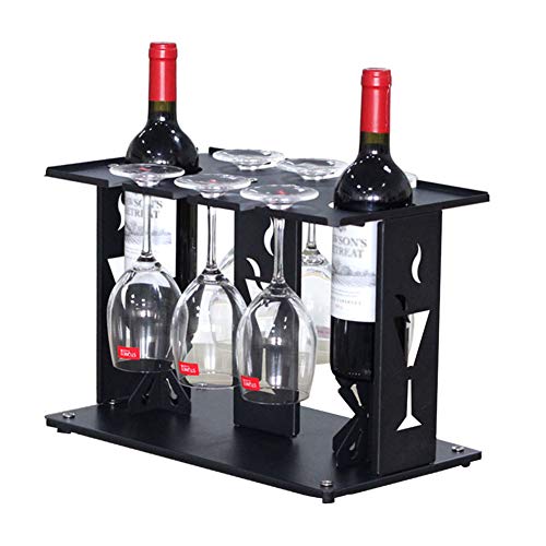 PIBM Stylish Simplicity Wine Shelf Freestanding 2 Bottles of Wine Display Stand, Countertop 6 Wine Glass Hangers