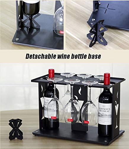 PIBM Stylish Simplicity Wine Shelf Freestanding 2 Bottles of Wine Display Stand, Countertop 6 Wine Glass Hangers