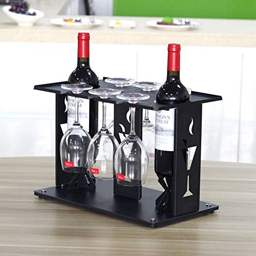 PIBM Stylish Simplicity Wine Shelf Freestanding 2 Bottles of Wine Display Stand, Countertop 6 Wine Glass Hangers