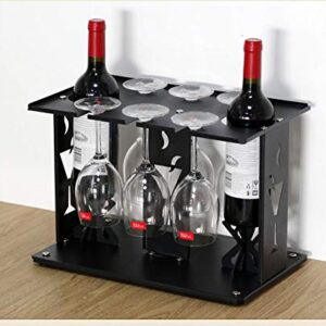 PIBM Stylish Simplicity Wine Shelf Freestanding 2 Bottles of Wine Display Stand, Countertop 6 Wine Glass Hangers