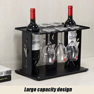 PIBM Stylish Simplicity Wine Shelf Freestanding 2 Bottles of Wine Display Stand, Countertop 6 Wine Glass Hangers