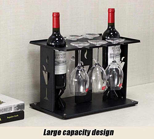 PIBM Stylish Simplicity Wine Shelf Freestanding 2 Bottles of Wine Display Stand, Countertop 6 Wine Glass Hangers