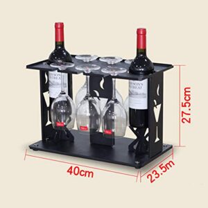 PIBM Stylish Simplicity Wine Shelf Freestanding 2 Bottles of Wine Display Stand, Countertop 6 Wine Glass Hangers