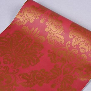 yifely red golden damask self-adhesive shelf drawer liner pvc furniture paper 45x300cm