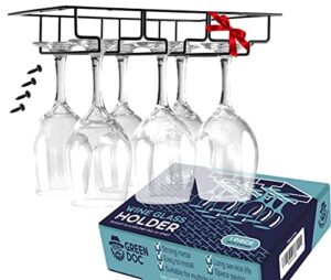 wine glass rack – under cabinet stemware wine glass holder durable glasses storage hanger metal organizer for bar kitchen upgraded design black (3 rows)